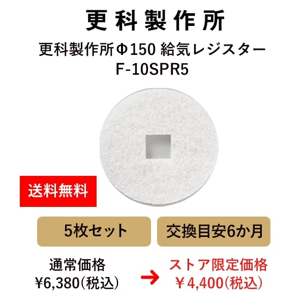 更科製作所Φ150 SPR給気レジスター用 交換フィルター5枚セット (水洗い可）